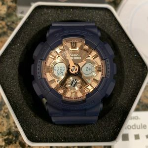 g shock navy blue rose gold